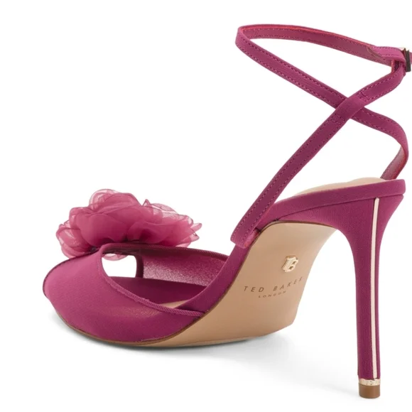 💜🔹️Ted Baker🔹️ Raspberry LIV Heels with Floral Detail - Picture 2 of 3